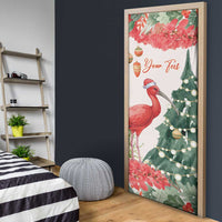 Personalized Trinidad And Tobago Christmas Door Cover Scarlet Ibis Wild Poinsettia Watercolor - Wonder Print Shop