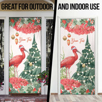 Personalized Trinidad And Tobago Christmas Door Cover Scarlet Ibis Wild Poinsettia Watercolor - Wonder Print Shop
