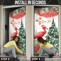 Personalized Trinidad And Tobago Christmas Door Cover Scarlet Ibis Wild Poinsettia Watercolor - Wonder Print Shop