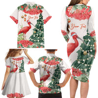 Personalized Trinidad And Tobago Christmas Family Matching Long Sleeve Bodycon Dress and Hawaiian Shirt Scarlet Ibis Wild Poinsettia Watercolor - Wonder Print Shop