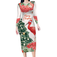 Personalized Trinidad And Tobago Christmas Family Matching Long Sleeve Bodycon Dress and Hawaiian Shirt Scarlet Ibis Wild Poinsettia Watercolor - Wonder Print Shop