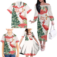 Personalized Trinidad And Tobago Christmas Family Matching Off The Shoulder Long Sleeve Dress and Hawaiian Shirt Scarlet Ibis Wild Poinsettia Watercolor - Wonder Print Shop