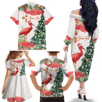Personalized Trinidad And Tobago Christmas Family Matching Off The Shoulder Long Sleeve Dress and Hawaiian Shirt Scarlet Ibis Wild Poinsettia Watercolor - Wonder Print Shop
