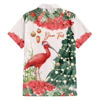 Personalized Trinidad And Tobago Christmas Family Matching Off The Shoulder Long Sleeve Dress and Hawaiian Shirt Scarlet Ibis Wild Poinsettia Watercolor - Wonder Print Shop