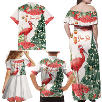 Personalized Trinidad And Tobago Christmas Family Matching Off Shoulder Maxi Dress and Hawaiian Shirt Scarlet Ibis Wild Poinsettia Watercolor - Wonder Print Shop