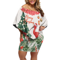 Personalized Trinidad And Tobago Christmas Family Matching Off Shoulder Short Dress and Hawaiian Shirt Scarlet Ibis Wild Poinsettia Watercolor - Wonder Print Shop