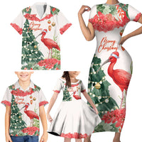 Personalized Trinidad And Tobago Christmas Family Matching Short Sleeve Bodycon Dress and Hawaiian Shirt Scarlet Ibis Wild Poinsettia Watercolor - Wonder Print Shop