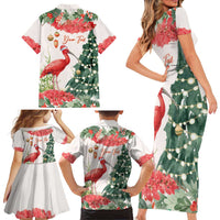 Personalized Trinidad And Tobago Christmas Family Matching Short Sleeve Bodycon Dress and Hawaiian Shirt Scarlet Ibis Wild Poinsettia Watercolor - Wonder Print Shop