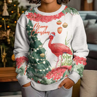 Personalized Trinidad And Tobago Christmas Kid Ugly Christmas Sweater Scarlet Ibis Wild Poinsettia Watercolor - Wonder Print Shop