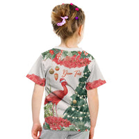 Personalized Trinidad And Tobago Christmas Kid T Shirt Scarlet Ibis Wild Poinsettia Watercolor - Wonder Print Shop