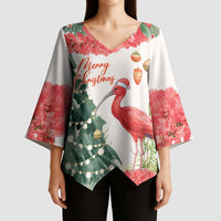 Personalized Trinidad And Tobago Christmas Kimono Sleeve Blouse Scarlet Ibis Wild Poinsettia Watercolor - Wonder Print Shop