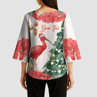 Personalized Trinidad And Tobago Christmas Kimono Sleeve Blouse Scarlet Ibis Wild Poinsettia Watercolor - Wonder Print Shop