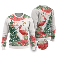 Personalized Trinidad And Tobago Christmas Ugly Christmas Sweater Scarlet Ibis Wild Poinsettia Watercolor - Wonder Print Shop