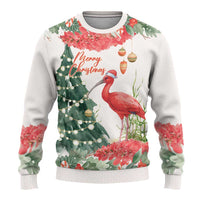 Personalized Trinidad And Tobago Christmas Ugly Christmas Sweater Scarlet Ibis Wild Poinsettia Watercolor - Wonder Print Shop