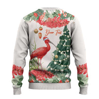 Personalized Trinidad And Tobago Christmas Ugly Christmas Sweater Scarlet Ibis Wild Poinsettia Watercolor - Wonder Print Shop