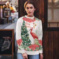 Personalized Trinidad And Tobago Christmas Ugly Christmas Sweater Scarlet Ibis Wild Poinsettia Watercolor - Wonder Print Shop