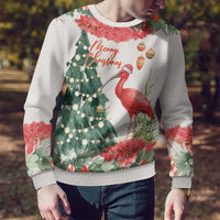 Personalized Trinidad And Tobago Christmas Ugly Christmas Sweater Scarlet Ibis Wild Poinsettia Watercolor - Wonder Print Shop
