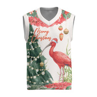 Personalized Trinidad And Tobago Christmas Knitted V-Neck Vest Scarlet Ibis Wild Poinsettia Watercolor - Wonder Print Shop