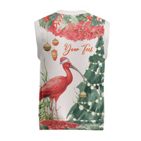 Personalized Trinidad And Tobago Christmas Knitted V-Neck Vest Scarlet Ibis Wild Poinsettia Watercolor - Wonder Print Shop