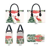 Trinidad And Tobago Christmas Leather Bag Scarlet Ibis Wild Poinsettia Watercolor - Wonder Print Shop