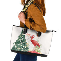 Trinidad And Tobago Christmas Leather Tote Bag Scarlet Ibis Wild Poinsettia Watercolor - Wonder Print Shop