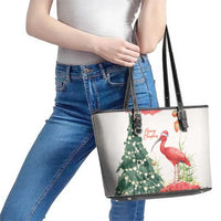 Trinidad And Tobago Christmas Leather Tote Bag Scarlet Ibis Wild Poinsettia Watercolor - Wonder Print Shop