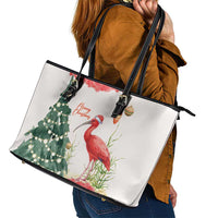 Trinidad And Tobago Christmas Leather Tote Bag Scarlet Ibis Wild Poinsettia Watercolor - Wonder Print Shop