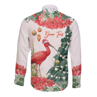 Personalized Trinidad And Tobago Christmas Long Sleeve Button Shirt Scarlet Ibis Wild Poinsettia Watercolor - Wonder Print Shop