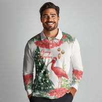 Personalized Trinidad And Tobago Christmas Long Sleeve Polo Shirt Scarlet Ibis Wild Poinsettia Watercolor - Wonder Print Shop