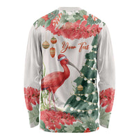 Personalized Trinidad And Tobago Christmas Long Sleeve Shirt Scarlet Ibis Wild Poinsettia Watercolor - Wonder Print Shop