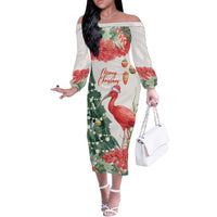 Personalized Trinidad And Tobago Christmas Off The Shoulder Long Sleeve Dress Scarlet Ibis Wild Poinsettia Watercolor - Wonder Print Shop