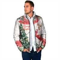 Personalized Trinidad And Tobago Christmas Padded Jacket Scarlet Ibis Wild Poinsettia Watercolor - Wonder Print Shop