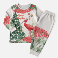 Personalized Trinidad And Tobago Christmas Pajama Set Scarlet Ibis Wild Poinsettia Watercolor - Wonder Print Shop