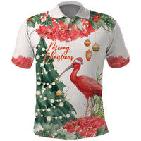 Personalized Trinidad And Tobago Christmas Polo Shirt Scarlet Ibis Wild Poinsettia Watercolor - Wonder Print Shop
