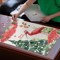 Trinidad And Tobago Christmas Puzzle Scarlet Ibis Wild Poinsettia Watercolor - Wonder Print Shop