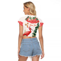 Personalized Trinidad And Tobago Christmas Raglan Cropped T Shirt Scarlet Ibis Wild Poinsettia Watercolor - Wonder Print Shop