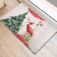 Trinidad And Tobago Christmas Rubber Doormat Scarlet Ibis Wild Poinsettia Watercolor - Wonder Print Shop