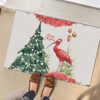 Trinidad And Tobago Christmas Rubber Doormat Scarlet Ibis Wild Poinsettia Watercolor - Wonder Print Shop