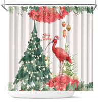 Trinidad And Tobago Christmas Shower Curtain Scarlet Ibis Wild Poinsettia Watercolor - Wonder Print Shop