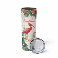 Personalized Trinidad And Tobago Christmas Skinny Tumbler Scarlet Ibis Wild Poinsettia Watercolor - Wonder Print Shop