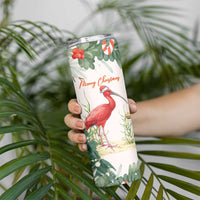 Personalized Trinidad And Tobago Christmas Skinny Tumbler Scarlet Ibis Wild Poinsettia Watercolor - Wonder Print Shop