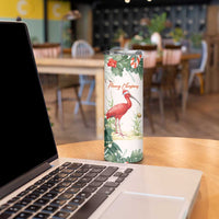 Personalized Trinidad And Tobago Christmas Skinny Tumbler Scarlet Ibis Wild Poinsettia Watercolor - Wonder Print Shop