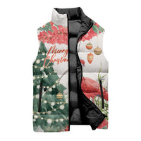 Personalized Trinidad And Tobago Christmas Sleeveless Puffer Jacket Scarlet Ibis Wild Poinsettia Watercolor - Wonder Print Shop