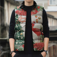 Personalized Trinidad And Tobago Christmas Sleeveless Puffer Jacket Scarlet Ibis Wild Poinsettia Watercolor - Wonder Print Shop