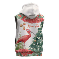 Personalized Trinidad And Tobago Christmas Sleeveless Zip Hoodie Scarlet Ibis Wild Poinsettia Watercolor - Wonder Print Shop
