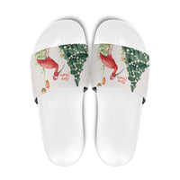 Trinidad And Tobago Christmas Slide Sandals Scarlet Ibis Wild Poinsettia Watercolor - Wonder Print Shop