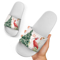 Trinidad And Tobago Christmas Slide Sandals Scarlet Ibis Wild Poinsettia Watercolor - Wonder Print Shop