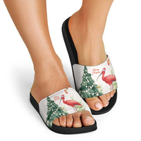 Trinidad And Tobago Christmas Slide Sandals Scarlet Ibis Wild Poinsettia Watercolor - Wonder Print Shop