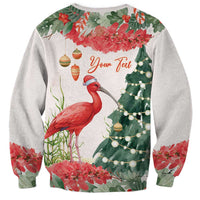 Personalized Trinidad And Tobago Christmas Sweatshirt Scarlet Ibis Wild Poinsettia Watercolor - Wonder Print Shop