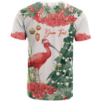 Personalized Trinidad And Tobago Christmas T Shirt Scarlet Ibis Wild Poinsettia Watercolor - Wonder Print Shop